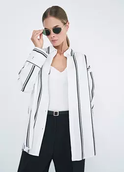 Свободная рубашка из сатинированного хлопка, Белый