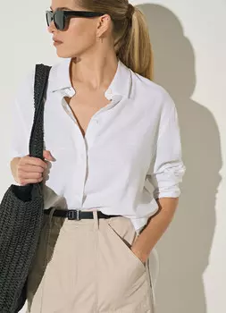 Свободная рубашка из вискозы со льном, Белый