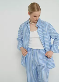 Свободная рубашка изо льна с хлопком, Голубой