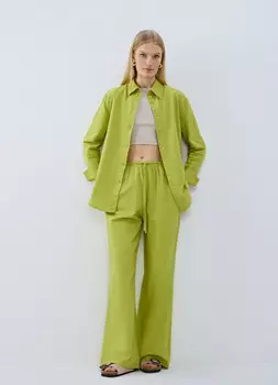 Свободная рубашка изо льна с хлопком, Зеленый