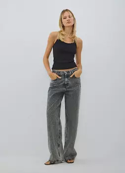 Свободные прямые джинсы средней посадки, Серый