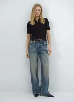 Свободные прямые джинсы средней посадки, Синий