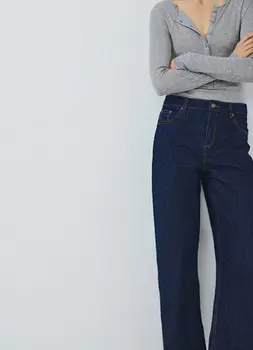 Свободные жатые джинсы с высокой посадкой, Синий