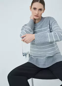 Свободный джемпер в полоску, Серый
