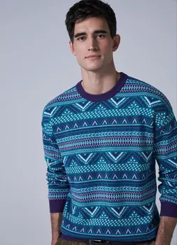 Свободный жаккардовый джемпер, Зеленый