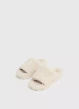 Тапочки с искусственным мехом, Бежевый