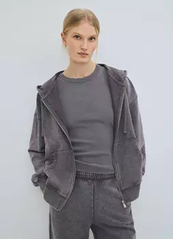 Толстовка на молнии с эффектом стирки, Серый