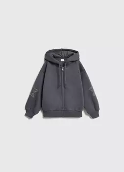 Толстовка на молнии со стразами для девочек, Серый