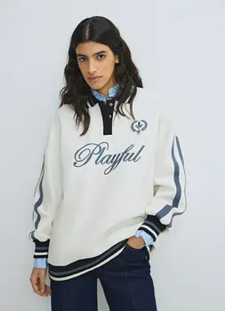 Толстовка-поло с вышивкой, Бежевый