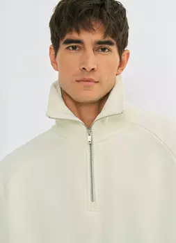 Толстовка с воротником-стойкой на молнии, Белый