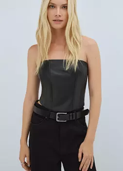 Топ-корсет из искусственной кожи, Черный