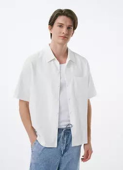 Трикотажная рубашка из фактурного полотна с коротким рукавом, Белый