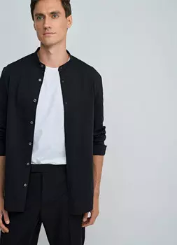 Трикотажная рубашка с воротником-стойкой, Черный