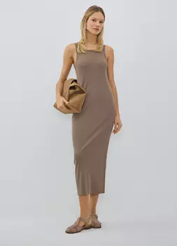 Трикотажное платье-майка в рубчик, Бежевый