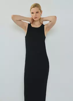 Трикотажное платье-майка в рубчик, Черный