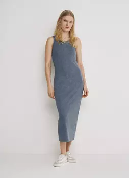 Трикотажное платье-майка в рубчик, Синий