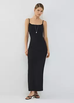 Трикотажное платье макси на тонких бретелях, Черный