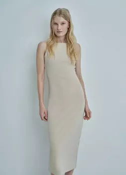 Трикотажное платье миди на бретелях, Бежевый