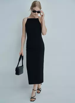 Трикотажное платье миди на бретелях, Черный