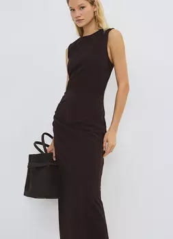 Трикотажное платье со сборками, Коричневый