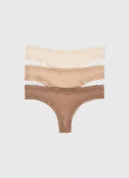 Трусы-бразилиана с кружевом, 3 шт., Бежевый