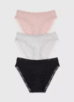 Трусы-брифы с кружевом, 3 шт., Черный
