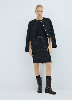 Твидовая юбка миди, Черный