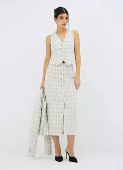 Твидовая юбка миди на пуговицах, Белый