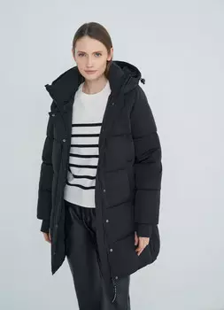 Удлинённая куртка c капюшоном, Черный