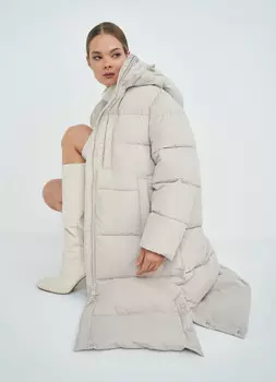 Удлинённая куртка с капюшоном и карманами, Бежевый