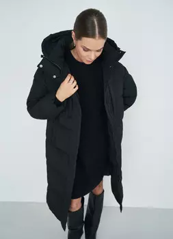Удлинённая куртка с капюшоном и карманами, Черный