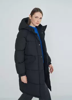 Удлинённая парка с капюшоном, Черный