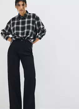 Удлинённая рубашка в клетку со стразами, Черный