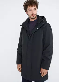 Удлинённая утеплённая куртка с капюшоном, Черный