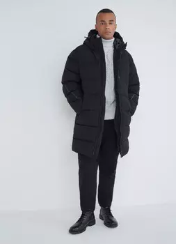 Удлинённая утеплённая куртка с принтом, Черный