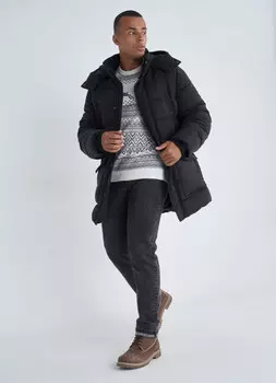 Удлинённая утеплённая стёганая куртка, Черный