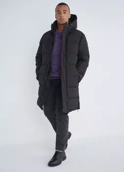 Удлинённая утеплённая стёганая куртка, Черный