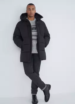 Удлинённая утеплённая стёганая куртка, Черный