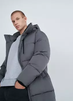 Удлинённая утеплённая стёганая куртка , Серый