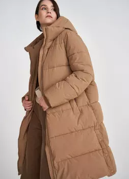 Удлинённое пальто с капюшоном, Бежевый