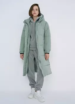 Удлинённое пальто с карманами, Зеленый