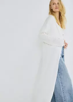 Удлинённый кардиган с кашемиром, Белый