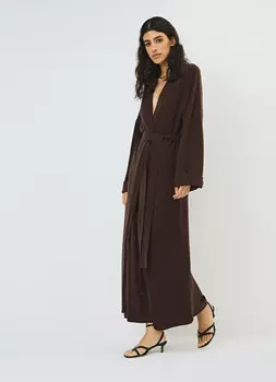 Удлинённый кардиган с поясом, Коричневый