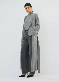Удлинённый кардиган с поясом, Серый