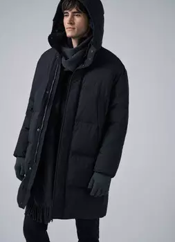 Удлинённый пуховик из натурального пуха, Черный