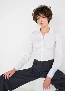 Укороченная блузка из эластичного хлопка, Белый