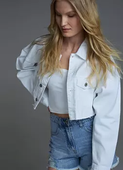 Укороченная джинсовая куртка, Белый
