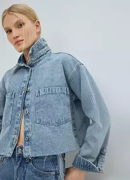 Укороченная джинсовая рубашка, Голубой