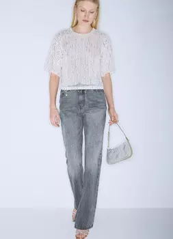 Укороченная футболка с пайетками, Желтый