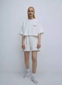 Укороченная футболка с принтом, Белый